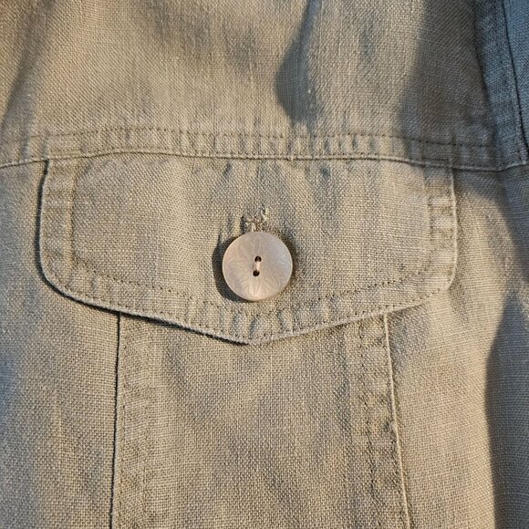 J. Jill Women’s Linen Trench Coat Gray Sage Sz M Quiet Luxury Boho Marketwear - Picture 6 of 15